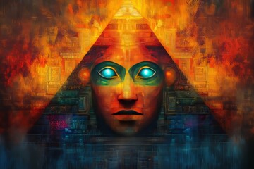 Wall Mural - Ancient Pyramid and Mystical Face