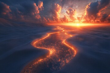 Wall Mural - Glowing river at sunset, surreal landscape