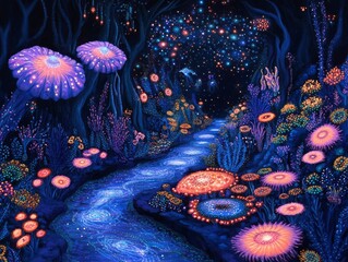 Wall Mural - Glowing river in a mystical forest