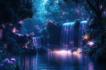 Wall Mural - Enchanted Waterfall at Night