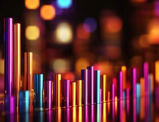 Poster - Colorful, abstract bar graph with vibrant lights in the background.