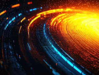 Poster - Abstract swirling patterns of vibrant orange and blue light with a dynamic, futuristic feel.