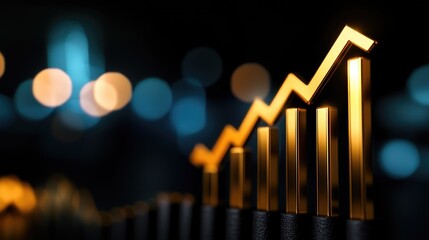 Poster - Rising golden bars symbolize growth and progress against a blurred backdrop.