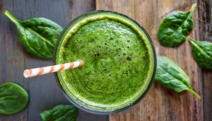 Canvas Print - Refreshing green smoothie in a glass with spinach leaves.