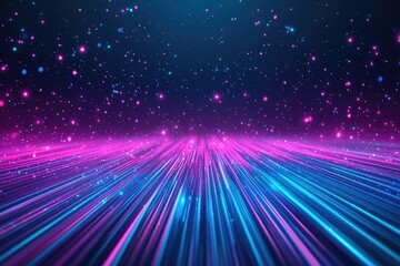 Poster - Vibrant abstract background with glowing lines and sparkling particles in pink and blue hues.