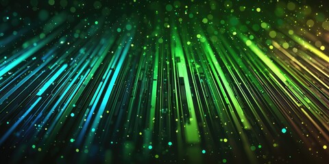 Poster - Vibrant abstract lines with glowing particles in green and blue hues.