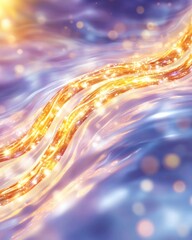 Poster - Illuminated waves with sparkling golden accents on a soft blue background.