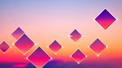 Poster - Vibrant geometric patterns dance in the twilight sky above a colorful horizon painted by dusk. Generative AI