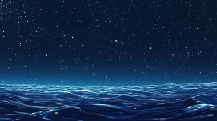 Wall Mural - a dark blue ocean with a starry sky above it
