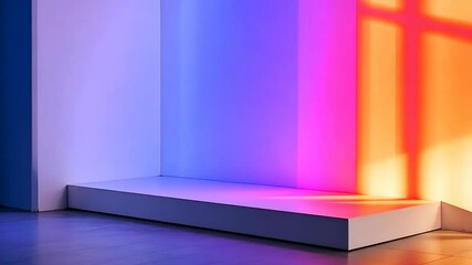 Poster - Vibrant interplay of light and color enhances the minimalist interior space. Generative AI