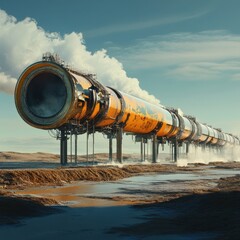 Wall Mural - A long yellow pipe with steam coming out of it