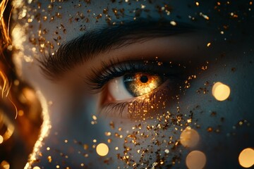Poster - A hyper-realistic close-up of a single tear rolling down a cheek, with soft reflections of light showing gratitude and emotion for a special moment