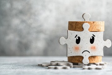 Poster - A simple depiction of a puzzle piece that doesnâ€™t fit, with a confused face drawn on the piece itself, set against a white background
