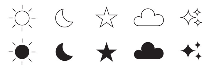 sun, moon, star, cloud, and sparkle icon