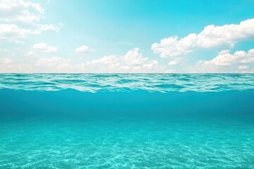 Poster - blue ocean with white clouds and gentle waves under a clear sky during a sunny day