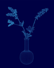 Poster - Blue vase with a flower in it. The flower is in the center of the vase and is surrounded by a blue background