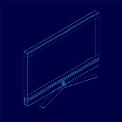 Poster - Blue drawing of a television with a stand. The television is on the left side of the image and the stand is on the right