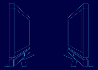 Poster - Two computer monitors are shown in a blue background. The monitors are not turned on, but they are still visible. Concept of emptiness and stillness, as if the monitors are waiting to be used