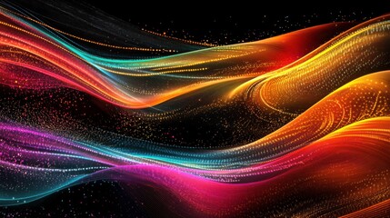 Poster - Vibrant Neon Abstract Waves in Futuristic Environment