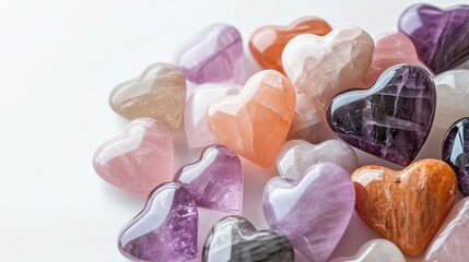 Wall Mural - colorful heart-shaped crystals in various gemstone textures