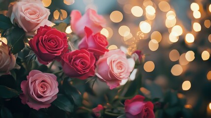 Wall Mural - beautiful roses with soft bokeh lights in the background