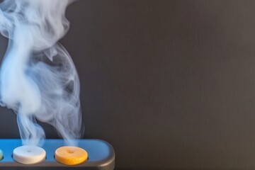 Poster - Blue and white smoke swirling in the air creating a beautiful abstract design on a dark background