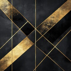 Poster - Elegant Geometric Abstract Design with Intersecting Gold and Black Triangles on Sleek Monochrome Background