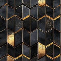 Poster - Sleek Geometric Mosaic Pattern with Golden Hexagon Tiles on Dark Background