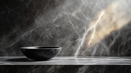 Aufkleber - Minimalist Studio for Product Presentation with Black Marble Table and Dark Background