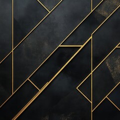 Poster - elegant black and gold geometric abstract pattern with intersecting diagonal lines and shapes