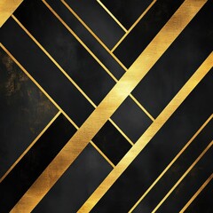 Poster - Elegant Geometric Abstract Metallic Golden Intersecting Diagonal Lines Minimal Composition