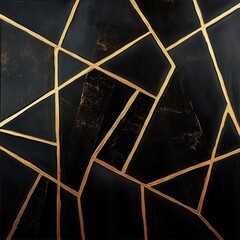 Poster - Striking Geometric Abstract Pattern with Intersecting Golden Lines and Contrasting Textures