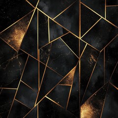 Poster - Striking Polygonal Gold and Black Abstract Geometric Graphic Pattern Background