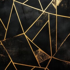 Poster - Luxurious Golden Geometric Abstract Art Pattern with Marble Texture Elegant Dark Background for Premium Design