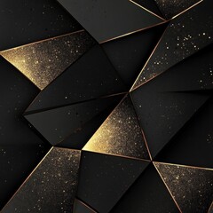 Poster - Elegant Black and Gold Abstract Geometric Polygon Art Pattern