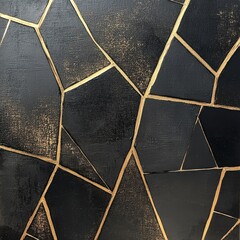 Poster - Elegant Dark Abstract Geometric Pattern with Metallic Golden Mosaic Tiles Background