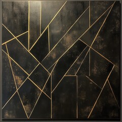 Poster - Abstract Geometric Golden Lines and Triangular Patterns on Black Minimalist Digital Background