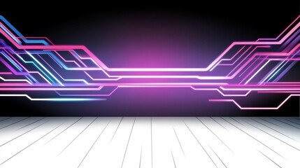 Poster - Abstract Neon Circuit Lines on White Floor