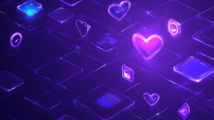 Poster - Abstract Neon Icons Digital Heart Network