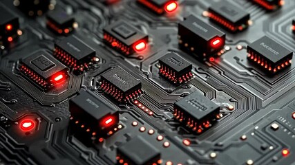 Poster - Exploring the intricate beauty of modern circuitry with glowing components at an electronics design studio. Generative AI