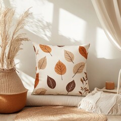 Wall Mural - Cozy and Inviting Living Room with Natural Autumn Inspired Decor and Warm Sunlight