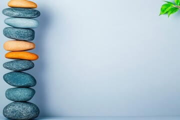 Poster - Stack of stones with a small green plant growing on top in a natural outdoor setting