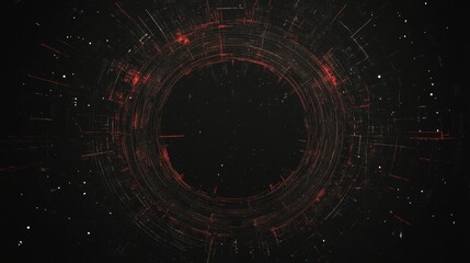 Poster - Abstract Red Digital Circle Glowing in Dark Space