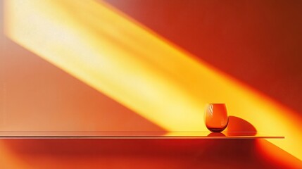 Aufkleber - Modern Abstract Minimalist Studio Room with Vibrant Orange Background and Sleek Glass Shelf
