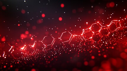 Poster - Abstract Red Hexagonal Molecular Structure Network