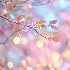 Poster - Blurred Autumn Leaves with Warm Glowing Bokeh Lights in Natural Soft Focus Background