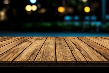 Poster - Wooden table top with a soft blurred background creating a warm and inviting atmosphere for dining or work