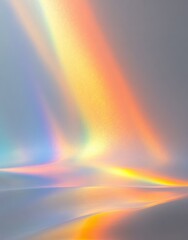 Aufkleber - Soft Pastel Abstract Artwork with Iridescent Rainbow Light Streaks on Smooth Gray Surface