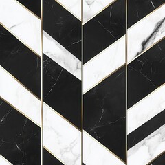 Poster - Elegant Black and White Marble Tile Pattern with Geometric Striped Design for Luxury Interior or Product Background