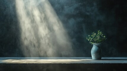 Poster - Dramatic Still Life Minimalist Display Podium Against Black Wall Dark Concrete Surface for Luxury Product Presentation